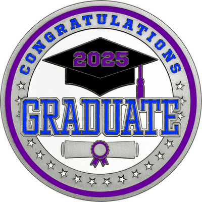 Royal Blue "Congratulations Graduate" with Purple 2025, Rim, Tassel & Ribbon
